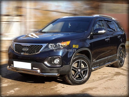 Kia Sorento 2009-2012г.в.-Дуга передняя по низу бампера радиусная двойная d-60+53